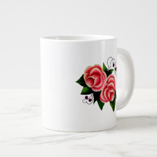 Frost Rosen, Pink rose, folk rose flower print Large Coffee Mug