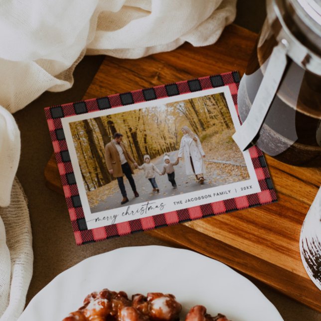 FROST Rustic Red Flannel Photo Christmas Card (Creator Uploaded)