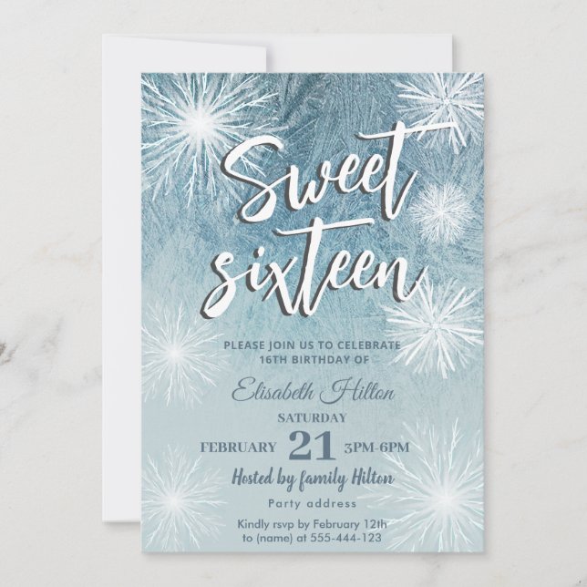 Frost Winter wonderland snowflakes  sweet 16  Invitation (Front)