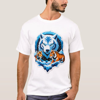 Frost Wolf & Tiger – Winter Power Wallpaper T-Shirt