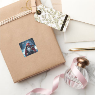 Frostbite Santa & His Mischief Elf. Square Sticker