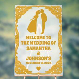 Frosted Acrylic Gold Frame Wedding Welcome Sign