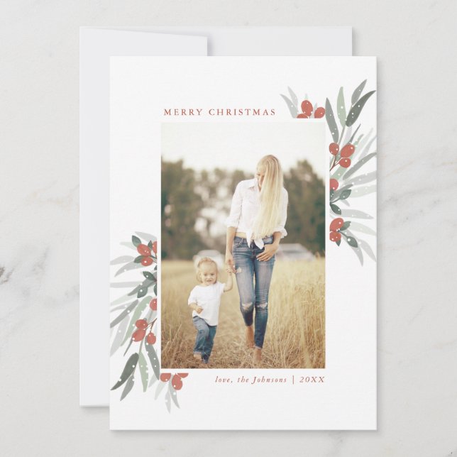 Frosted Berries Christmas Photo Card (Front)
