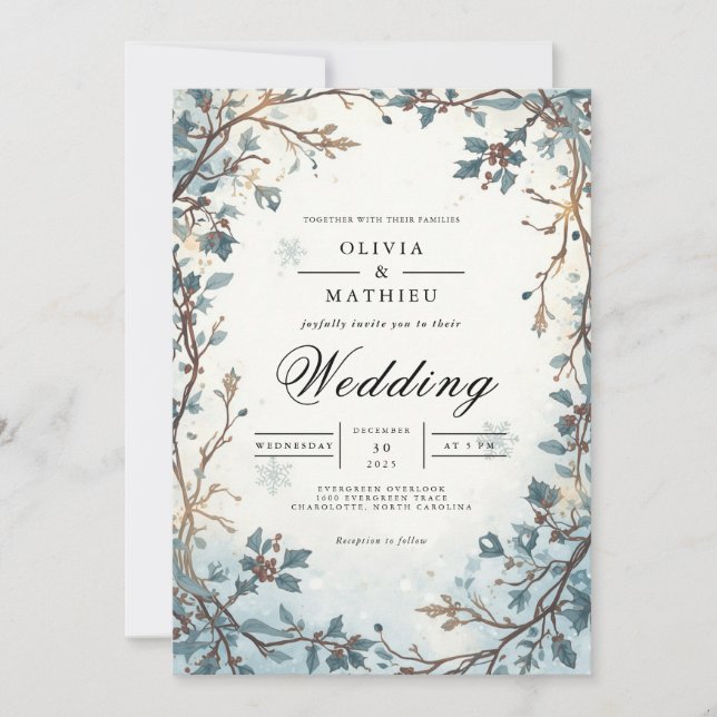 Frosted Berry Arch Winter Wedding Invitation (Front)