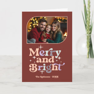 Frosted Berry Merry & Bright Retro Christmas Photo Holiday Card