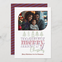 Frosted Berry Modern Retro Doodle Christmas Photo