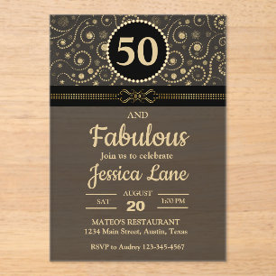 Frosted Black and Gold Acrylic Luxe Birthday Invitations
