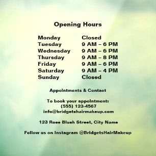 Frosted Black Modern business Opening Hours