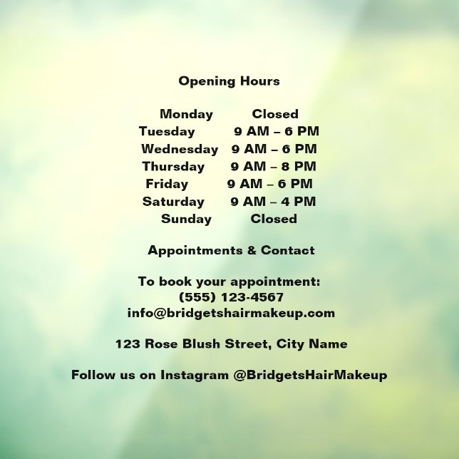 Frosted Black Modern business Opening Hours (Sheet 3)