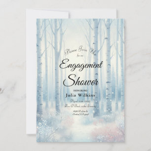 Frosted Blue Birch Forest Engagement Shower Invitation