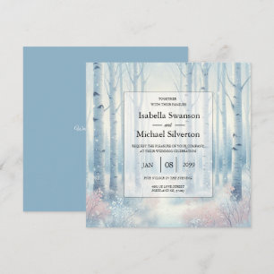 Frosted Blue Birch Forest Wedding Invitation