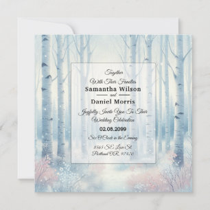 Frosted Blue Birch Forest Wedding Invitation