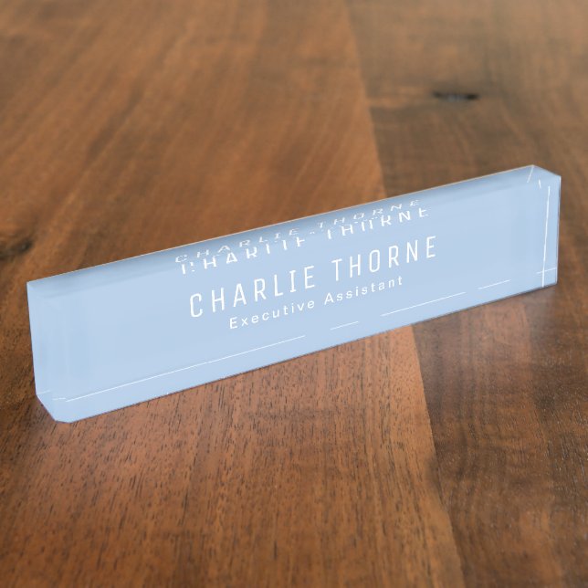 Frosted Blue Desk Nameplate with Name and Title (Side)