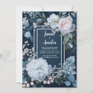 Frosted Blue Floral Wedding  Invitation