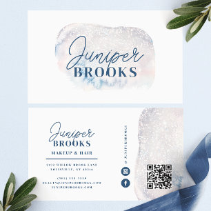 Frosted Blue Glitter Social Media QR Code Business Card