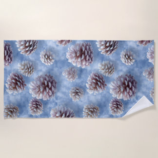 Frosted Blue Pinecones Pattern Throw Pillow Beach Towel
