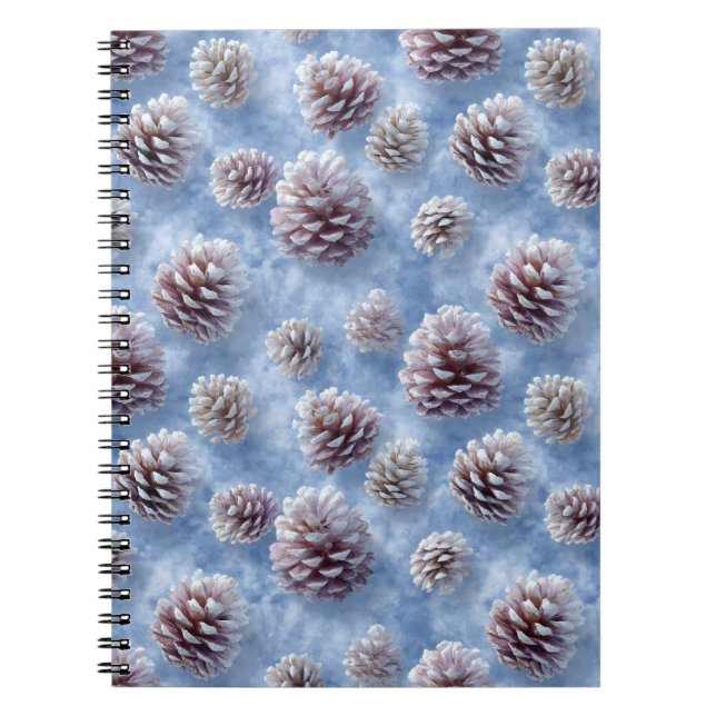Frosted Blue Pinecones Pattern Throw Pillow Notebook (Front)