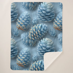 Frosted Blue Pinecones Sherpa Blanket