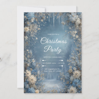 Frosted Blue White Floral Snowflake Winter Wedding Invitation