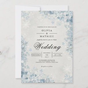 Frosted Blue Winter Blooms Wedding Invitation