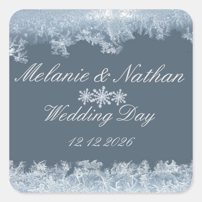 Frosted Blue Winter Wedding Custom Square Sticker (Front)