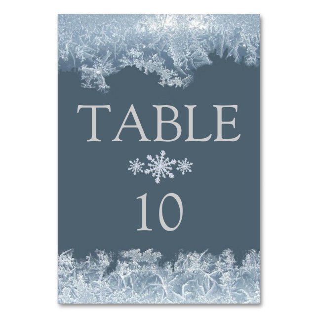 Frosted Blue Winter Wedding Custom Table Number (Back)