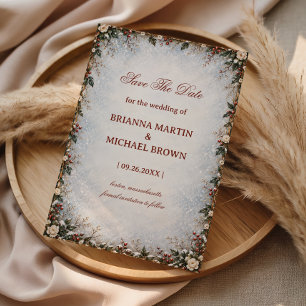 Frosted Botanical Winter Garden Romance Save The Date