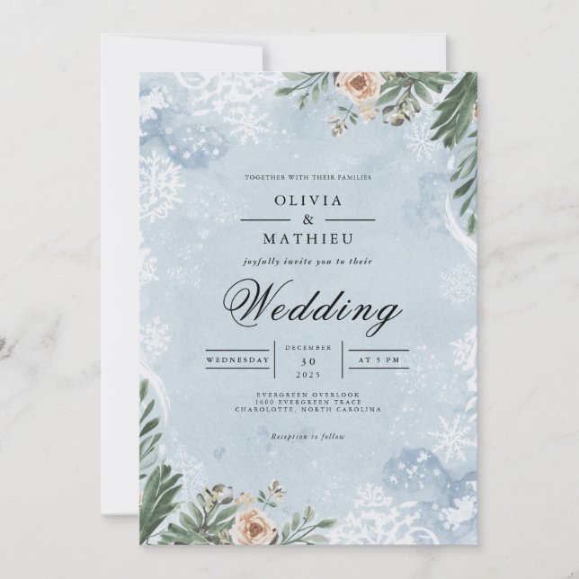 Frosted Botanical Winter Wedding Invitation (Front)