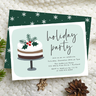 Frosted Cake with Holly Holiday Party Invitation
