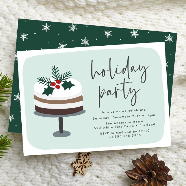 Frosted Cake with Holly Holiday Party Invitation (Creator Uploaded)