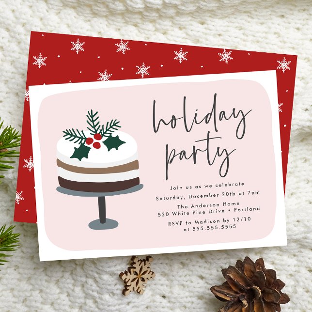 Frosted Cake with Holly Pink & Red Holiday Party Invitation (Creator Uploaded)