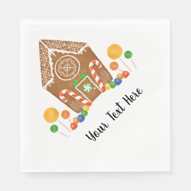 Frosted Candy Gingerbread House Multicolor Holiday Napkin (Front)