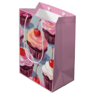 Frosted Cherry Cupcakes   Birthday Celebration Medium Gift Bag