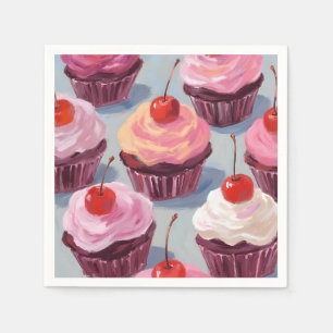 Frosted Cherry Cupcakes   Birthday Celebration Napkin