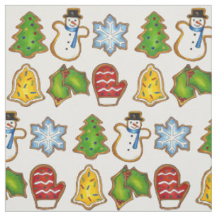 Frosted Christmas Sugar Cookies Snowman Bell Tree Fabric