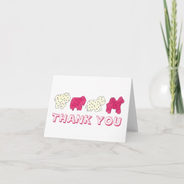 Frosted Circus Animal Cookies Pink White Sprinkles Thank You Card (Front)