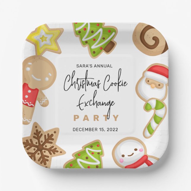 Frosted Cookies Christmas Cookie Exchange Party Paper Plate (Front)
