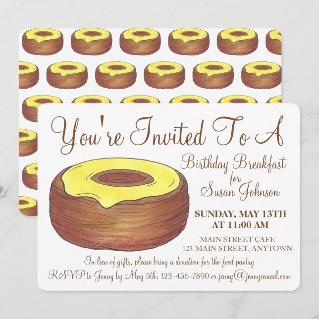 Frosted Croissant Doughnut Doughnut Breakfast Brun Invitation (Front/Back)
