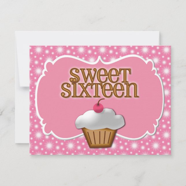 Frosted Cupcake Custom Sweet Sixteen Party Invitation (Front)