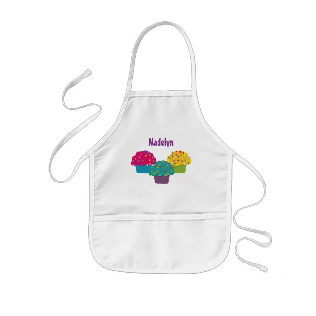 Frosted Cupcakes Rainbow Sprinkle Whimsical Baking Kids Apron (Front)