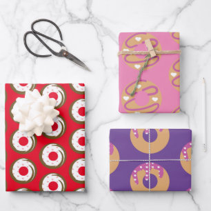 Frosted Dripping Doughnuts Hearts Pattern Wrapping Paper Sheet