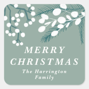 Frosted Eucalyptus Mint and White Christmas Square Sticker