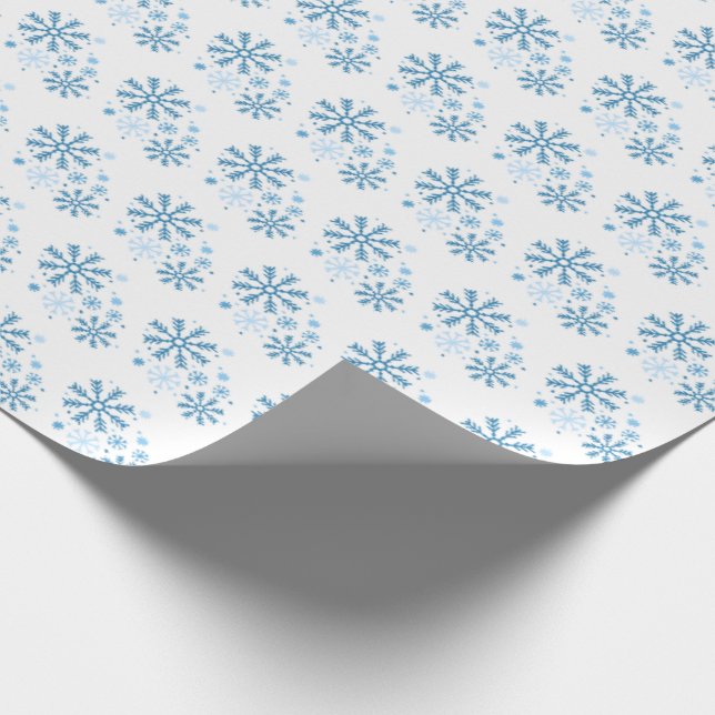 Frosted Flurries Blue Snowflake Wrapping Paper (Corner)