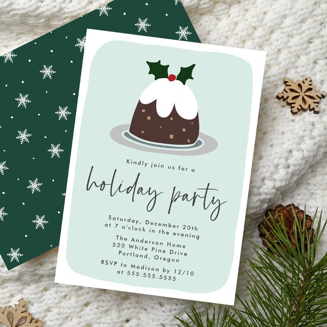 Frosted Fruitcake Holly Mint & Green Holiday Party Invitation (Creator Uploaded)