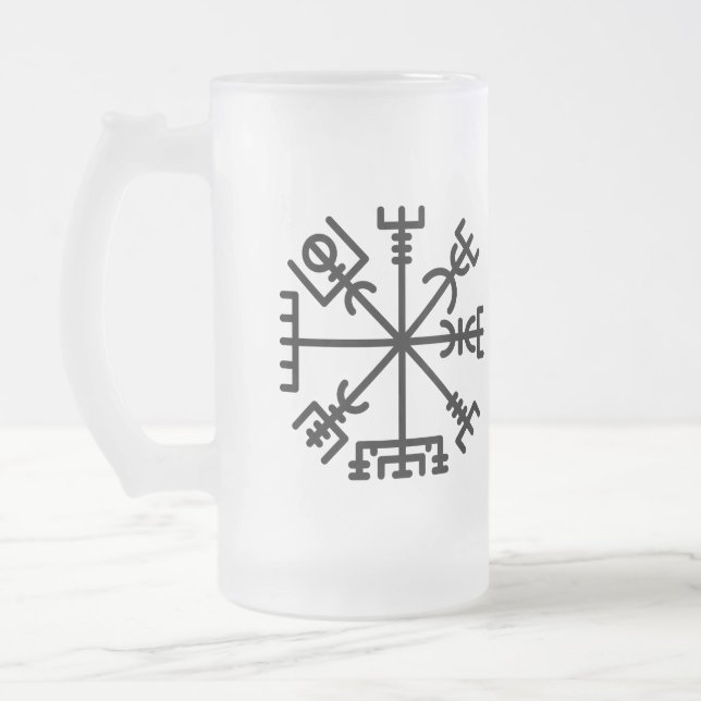 Frosted Glass Mug, Valhalla Oliver | Vegvisir Frosted Glass Beer Mug (Left)