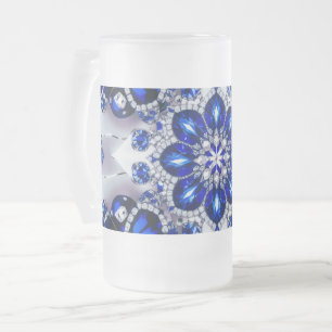 Frosted Glass Mug with Blue White Colours design