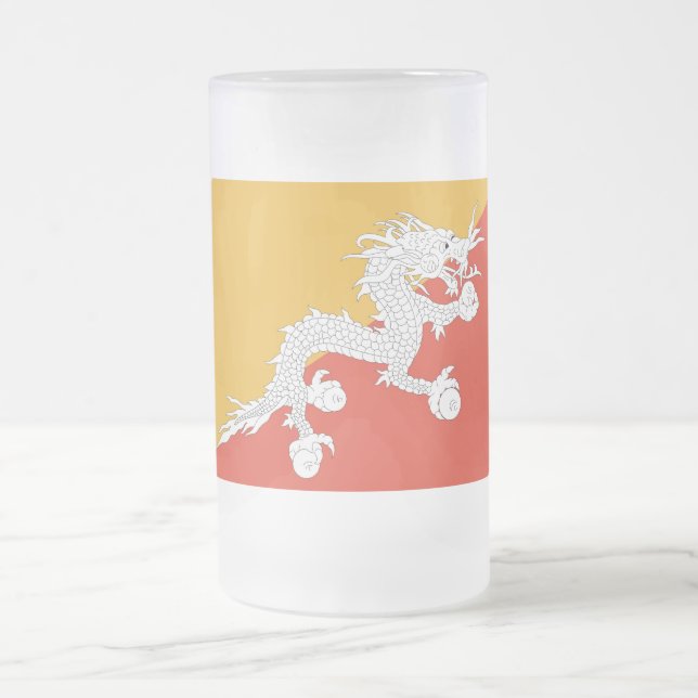 Frosted Glass Mug with flag of Bhutan (Center)