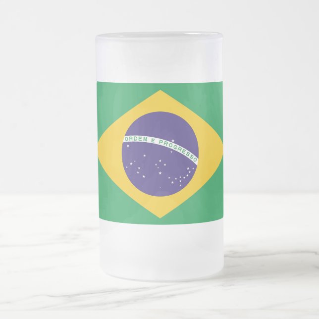 Frosted Glass Mug with flag of Brazil (Center)