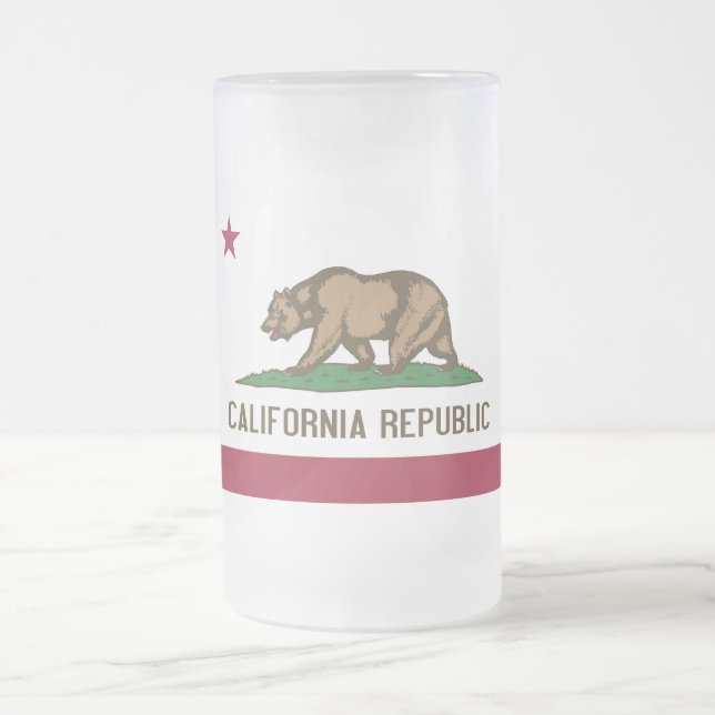 Frosted Glass Mug with flag of California, USA (Center)