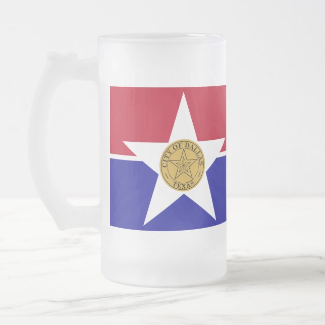 Frosted Glass Mug with flag of Dallas, USA (Left)